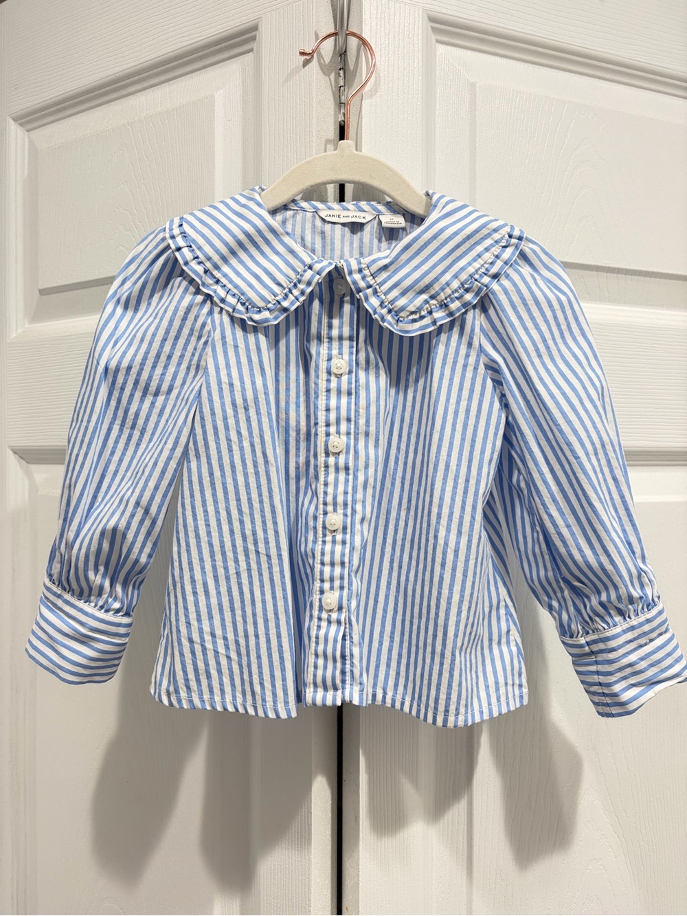 Janie and Jack Blue and White Striped Peter Pan Collar Shirt